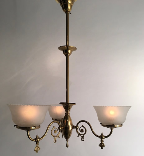 3-Light Gas Chandelier w/Deep Etched Gas Shades